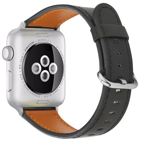 For Apple Watch 10 46mm / Ultra 2 / Ultra 49mm / 9 8 7 45mm / SE (2023) SE (2022) SE 6 5 4 44mm / 3 2 1 42mm Genuine Cow Leather Strap - Black