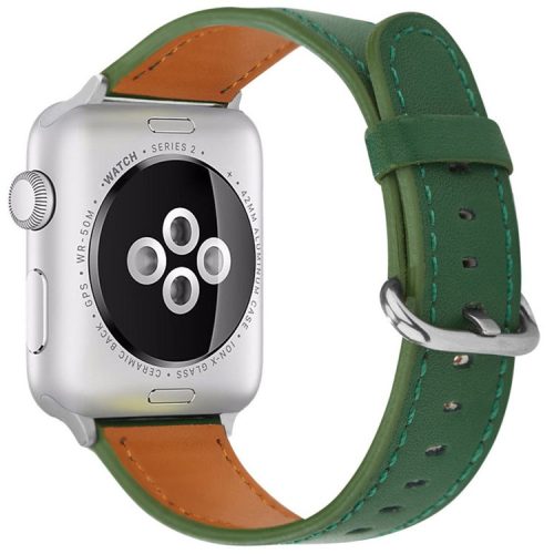 For Apple Watch 10 46mm / Ultra 2 / Ultra 49mm / 9 8 7 45mm / SE (2023) SE (2022) SE 6 5 4 44mm / 3 2 1 42mm Genuine Cow Leather Strap - Green