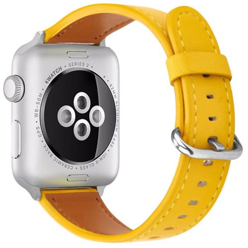 For Apple Watch 10 46mm / Ultra 2 / Ultra 49mm / 9 8 7 45mm / SE (2023) SE (2022) SE 6 5 4 44mm / 3 2 1 42mm Genuine Cow Leather Strap - Yellow