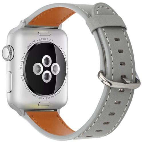 For Apple Watch 10 46mm / Ultra 2 / Ultra 49mm / 9 8 7 45mm / SE (2023) SE (2022) SE 6 5 4 44mm / 3 2 1 42mm Genuine Cow Leather Strap - Grey