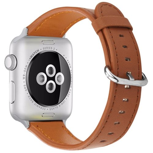 For Apple Watch 10 46mm / Ultra 2 / Ultra 49mm / 9 8 7 45mm / SE (2023) SE (2022) SE 6 5 4 44mm / 3 2 1 42mm Genuine Cow Leather Strap - Brown