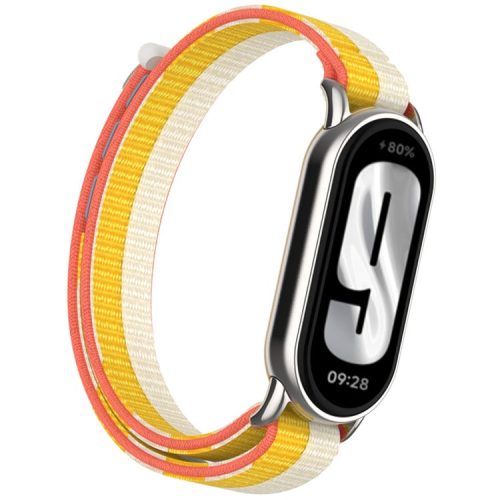 For Xiaomi Mi Band 9 / Smart Band 8 Watch Strap Nylon Loop Adjustable Wrist Band - White+Yellow