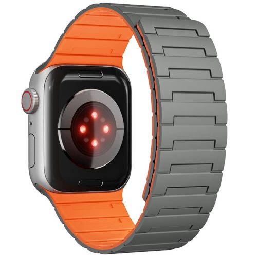 For Apple Watch 10 46mm / Ultra 2 / Ultra 49mm / 9 8 7 45mm / SE (2023) SE (2022) SE 6 5 4 44mm / 3 2 1 42mm Magnetic Silicone Watch Strap - Grey+Orange