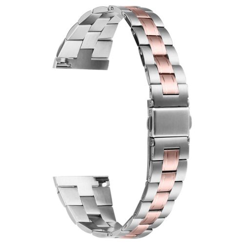 For Fitbit Versa Lite / Versa 2 / Versa Watch Strap Stainless Steel Three-Beads Wrist Band - Silver+Pink Gold