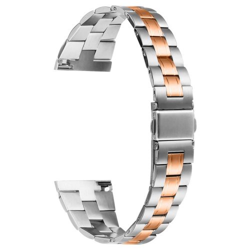 For Fitbit Versa Lite / Versa 2 / Versa Watch Strap Stainless Steel Three-Beads Wrist Band - Silver+Rose Gold