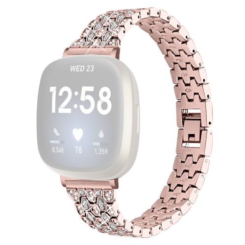 Dispensing Rhinestone Decor Watch Strap Replacement for Fitbit Versa 3/Sense - Rose Gold