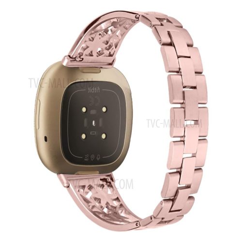 Stainless Steel Starfish Shape Rhinestone Decor Watch Strap Replacement for Fitbit Versa 3/Sense - Pink