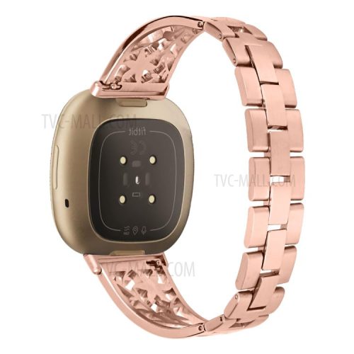 Stainless Steel Starfish Shape Rhinestone Decor Watch Strap Replacement for Fitbit Versa 3/Sense - Rose Gold