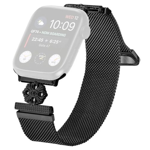 For Apple Watch 10 46mm / Ultra 2 / Ultra 49mm / 9 8 7 45mm / SE (2023) SE (2022) SE 6 5 4 44mm / 3 2 1 42mm Band Flower Magnetic Mesh Watch Strap - Black