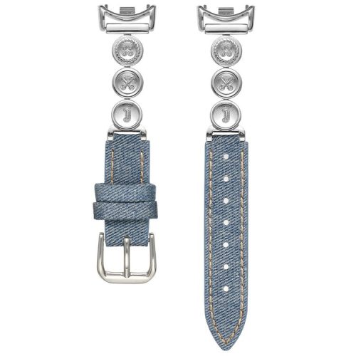 For Xiaomi Mi Band 9  /  9 NFC  /  Smart Band 8  /  8 NFC Denim Watch Band Metal Button Replacement Strap - Silver  /  Denim Blue