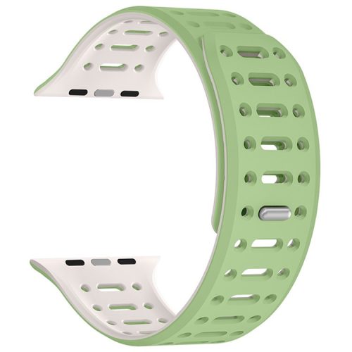 For Apple Watch 10 42mm / 9 8 7 41mm / SE (2023) SE (2022) SE 6 5 4 40mm / 3 2 1 38mm Magnetic Silicone Sport Band - Mint Green  /  Starlight