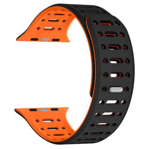 For Apple Watch 10 42mm / 9 8 7 41mm / SE (2023) SE (2022) SE 6 5 4 40mm / 3 2 1 38mm Magnetic Silicone Sport Band - Black  /  Orange