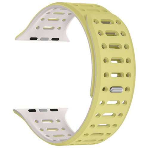 For Apple Watch 10 42mm / 9 8 7 41mm / SE (2023) SE (2022) SE 6 5 4 40mm / 3 2 1 38mm Magnetic Silicone Sport Band - Lemon Yellow  /  Grey