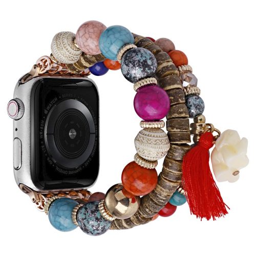 For Apple Watch 10 46mm / Ultra 2 / Ultra 49mm / 9 8 7 45mm / SE (2023) SE (2022) SE 6 5 4 44mm / 3 2 1 42mm Beads Strap Elephant Pendant - Multi-Color