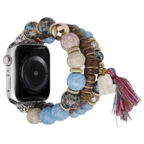 For Apple Watch 10 46mm / Ultra 2 / Ultra 49mm / 9 8 7 45mm / SE (2023) SE (2022) SE 6 5 4 44mm / 3 2 1 42mm Beads Strap Elephant Pendant - Blue