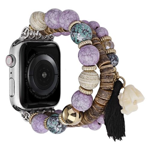 For Apple Watch 10 46mm / Ultra 2 / Ultra 49mm / 9 8 7 45mm / SE (2023) SE (2022) SE 6 5 4 44mm / 3 2 1 42mm Beads Strap Elephant Pendant - Purple