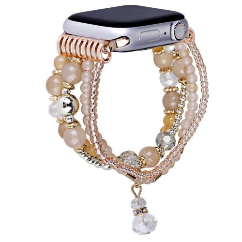 For Apple Watch 10 46mm / Ultra 2 / Ultra 49mm / 9 8 7 45mm / SE (2023) SE (2022) SE 6 5 4 44mm / 3 2 1 42mm Four Rows Bead Chain Strap - Apricot