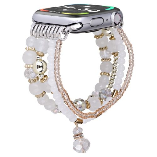 For Apple Watch 10 46mm / Ultra 2 / Ultra 49mm / 9 8 7 45mm / SE (2023) SE (2022) SE 6 5 4 44mm / 3 2 1 42mm Four Rows Bead Chain Strap - White