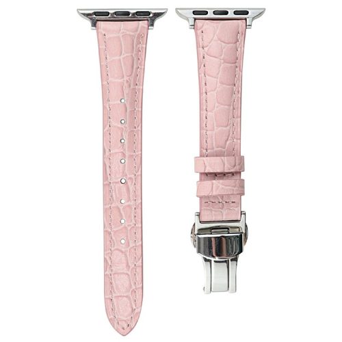 For Apple Watch 10 46mm / Ultra 2 / Ultra 49mm / 9 8 7 45mm / SE (2023) SE (2022) SE 6 5 4 44mm / 3 2 1 42mm Crocodile Texture Leather Strap - Pink