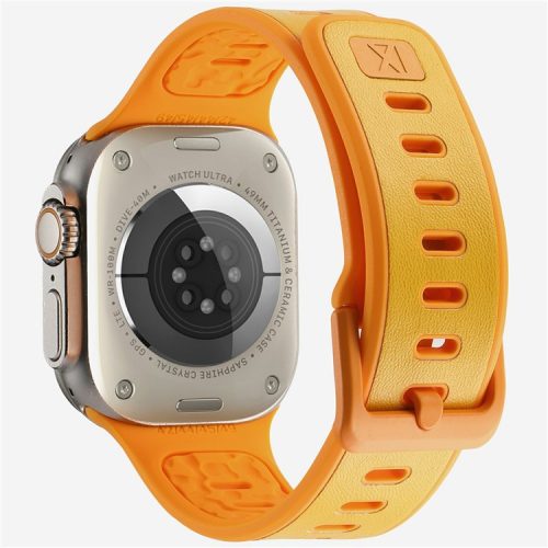 For Apple Watch 10 46mm / Ultra 2 / Ultra 49mm / 9 8 7 45mm / SE (2023) SE (2022) SE 6 5 4 44mm / 3 2 1 42mm Leather Coated Silicone Strap - Orange