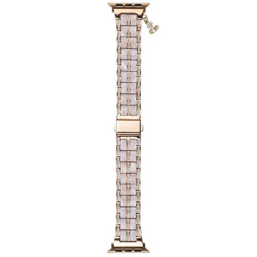 3-bead Strap for Apple Watch Series 10 46mm / Ultra 2 Ultra 49mm / Series 9 8 7 45mm / SE (2023) SE (2022) SE 6 5 4 44mm / 3 2 1 42mm - Rose Gold+Rhinestone