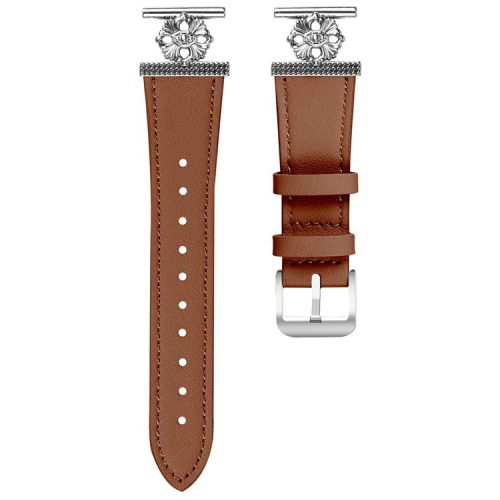 For Huawei Watch 2 Watch Band Genuine Cow Leather Flower Decor Adjustable Strap - Brown