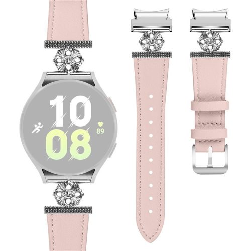 Watch Band for Samsung Galaxy Watch6 40mm / 44mm / Watch6 Classic 43mm / 47mm Genuine Cow Leather Strap with Quick Release Connector - Pink