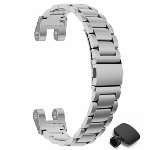 For Garmin Lily Watch Band Three Bead Solid Stainless Steel Replacement Strap - Silver