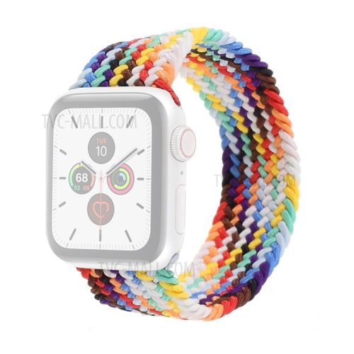 Braided Elastic Nylon Solo Loop Band Strap Wristband for Apple Watch Series 10 42mm / 9 8 7 41mm / 6 5 4 SE SE (2022) SE (2023) 40mm / 3 2 1 38mm (Size: L) - Multi-Color