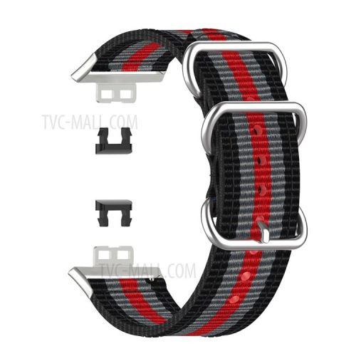 Nylon Canvas Watch Band Replacement Strap for Huawei Watch Fit TIA-B09 - Black/Grey/Red/Black