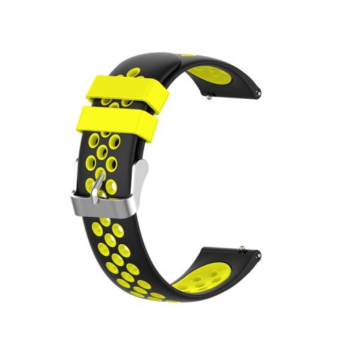 Dual Color Round Holes Silicone Smart Watch Replacement Strap Watchband 22mm for Garmin vivoactive 4S - Black/Yellow