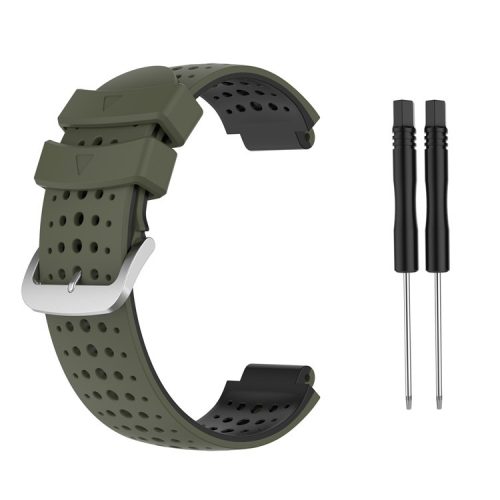 Two Color Silicone Watch Strap Bracelet Wristband Replacement for Garmin Forerunner 735XT 620 630 220 230 235 - Army Green / Black