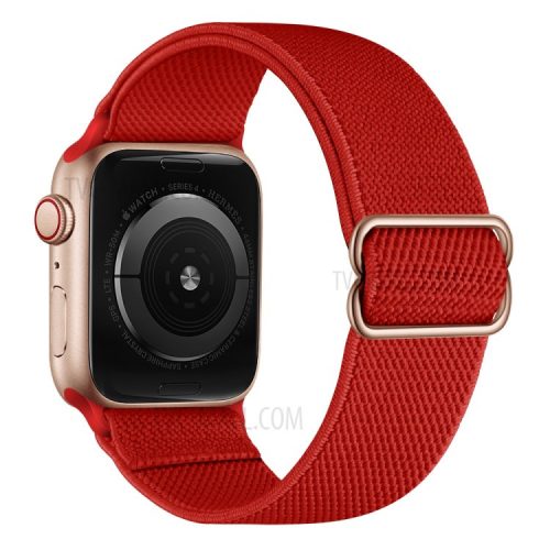 Adjustable Woven Polyester Watchband Wrist Strap Replacement for Apple Watch Series 10 42mm / 9 8 7 41mm / 6 5 4 SE SE (2022) SE (2023) 40mm / 3 2 1 38mm  -  Red