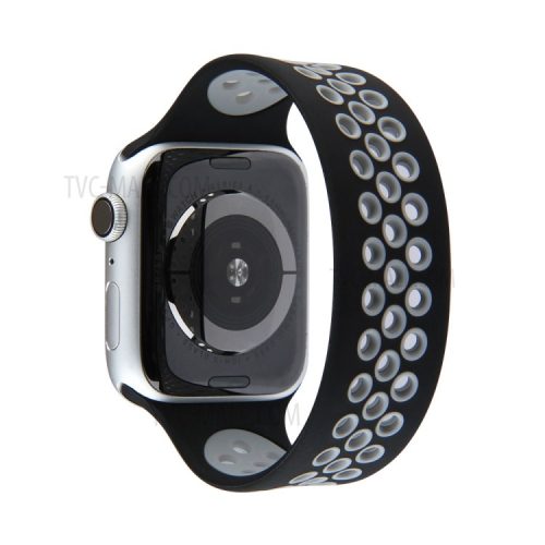 Dual Color Round Holes Silicone Smart Watch Strap Replacement Watchband [Size: S] for Apple Watch Series 10 42mm / 9 8 7 41mm / 6 5 4 SE SE (2022) SE (2023) 40mm / 3 2 1 38mm - Black / Grey