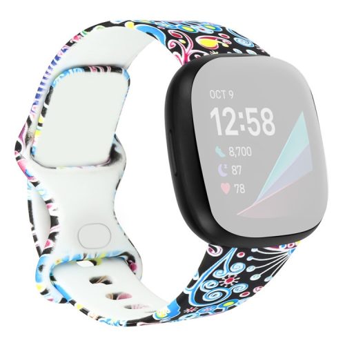 Pattern Printing Design Silicone Watch Band Strap Replacement Size L for Fitbit Versa 3 - Style E