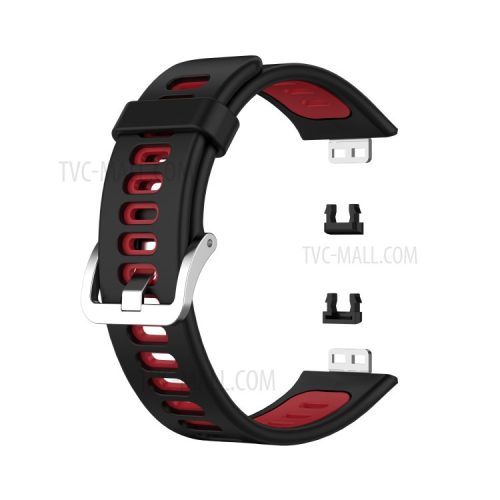 Soft Silicone Dual Color Watch Strap for Huawei Watch Fit - Black/Red