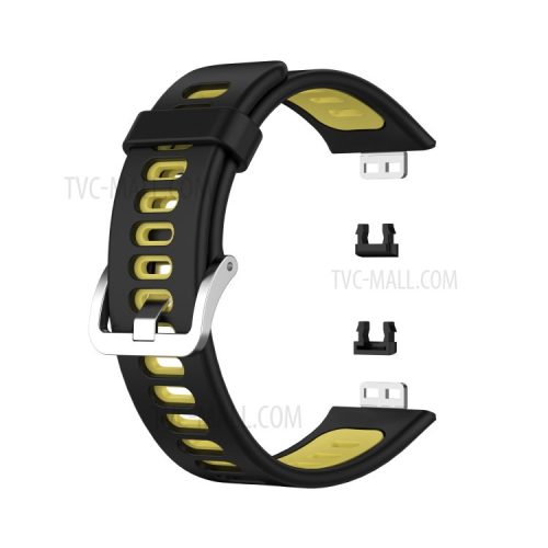 Soft Silicone Dual Color Watch Strap for Huawei Watch Fit - Black/Yellow