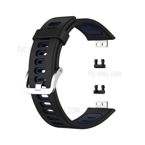 Soft Silicone Dual Color Watch Strap for Huawei Watch Fit - Black/Blue