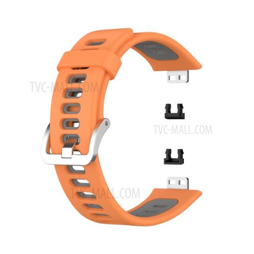 Soft Silicone Dual Color Watch Strap for Huawei Watch Fit - Orange/Grey