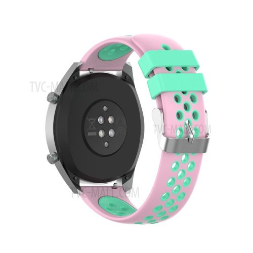 Dual Color Soft Silicone Smart Watch Replacement Strap 22mm for HUAWEI Watch GT2 46mm - Pink/Cyan