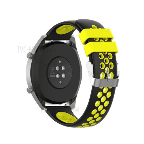 Dual Color Soft Silicone Smart Watch Replacement Strap 22mm for HUAWEI Watch GT2 46mm - Black/Yellow