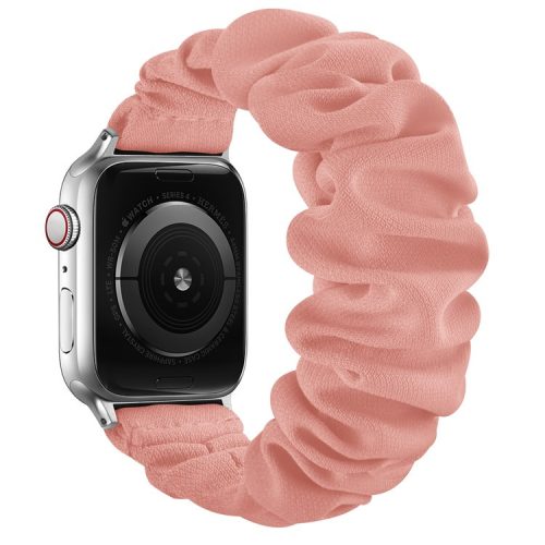 Elastic Hair Band Replacement Watch Strap for Apple Watch Series 10 42mm / 9 8 7 41mm / 6 5 4 SE SE (2022) SE (2023) 40mm / 3 2 1 38mm , Size: S - Silver Connector / Pink