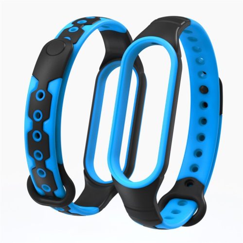 Bi-color Silicone Smart Watch Band Bracelet Wrist Strap Replacement for Xiaomi Mi Band 6 - Blue/Black