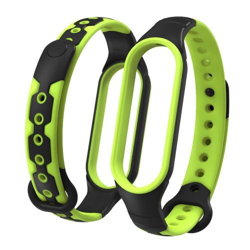 Bi-color Silicone Smart Watch Band Bracelet Wrist Strap Replacement for Xiaomi Mi Band 6 - Black/Lime