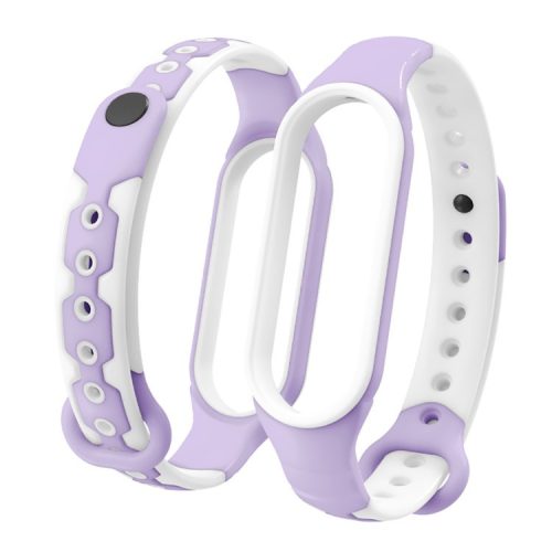 Bi-color Silicone Smart Watch Band Bracelet Wrist Strap Replacement for Xiaomi Mi Band 6 - White/Purple