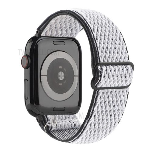 Wave Pattern Nylon Watchband Adjustable Wristwatch Strap for Apple Watch Series 10 42mm / 9 8 7 41mm / 6 5 4 SE SE (2022) SE (2023) 40mm / 3 2 1 38mm - Black / White