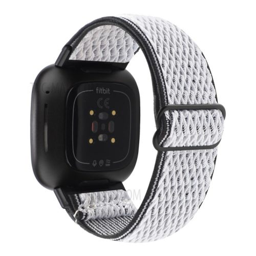 Adjustable Nylon Wave Pattern Smart Watchband Wrist Strap Belt for Fitbit Versa 3/Versa Sense - Black / White