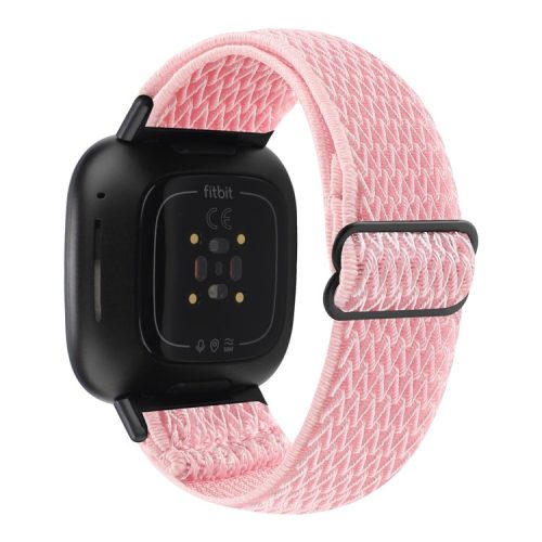 Adjustable Nylon Wave Pattern Smart Watchband Wrist Strap Belt for Fitbit Versa 3/Versa Sense - Pink