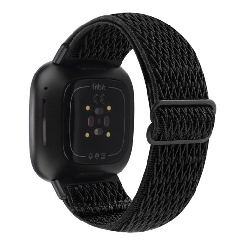 Adjustable Nylon Wave Pattern Smart Watchband Wrist Strap Belt for Fitbit Versa 3/Versa Sense - Black