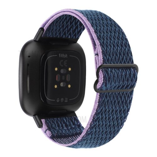 Adjustable Nylon Wave Pattern Smart Watchband Wrist Strap Belt for Fitbit Versa 3/Versa Sense - Midnight Blue